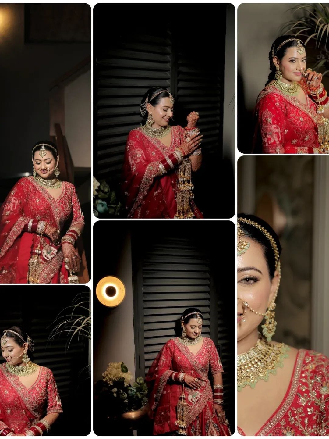 Six frames of a bride in red, arranged as a grid