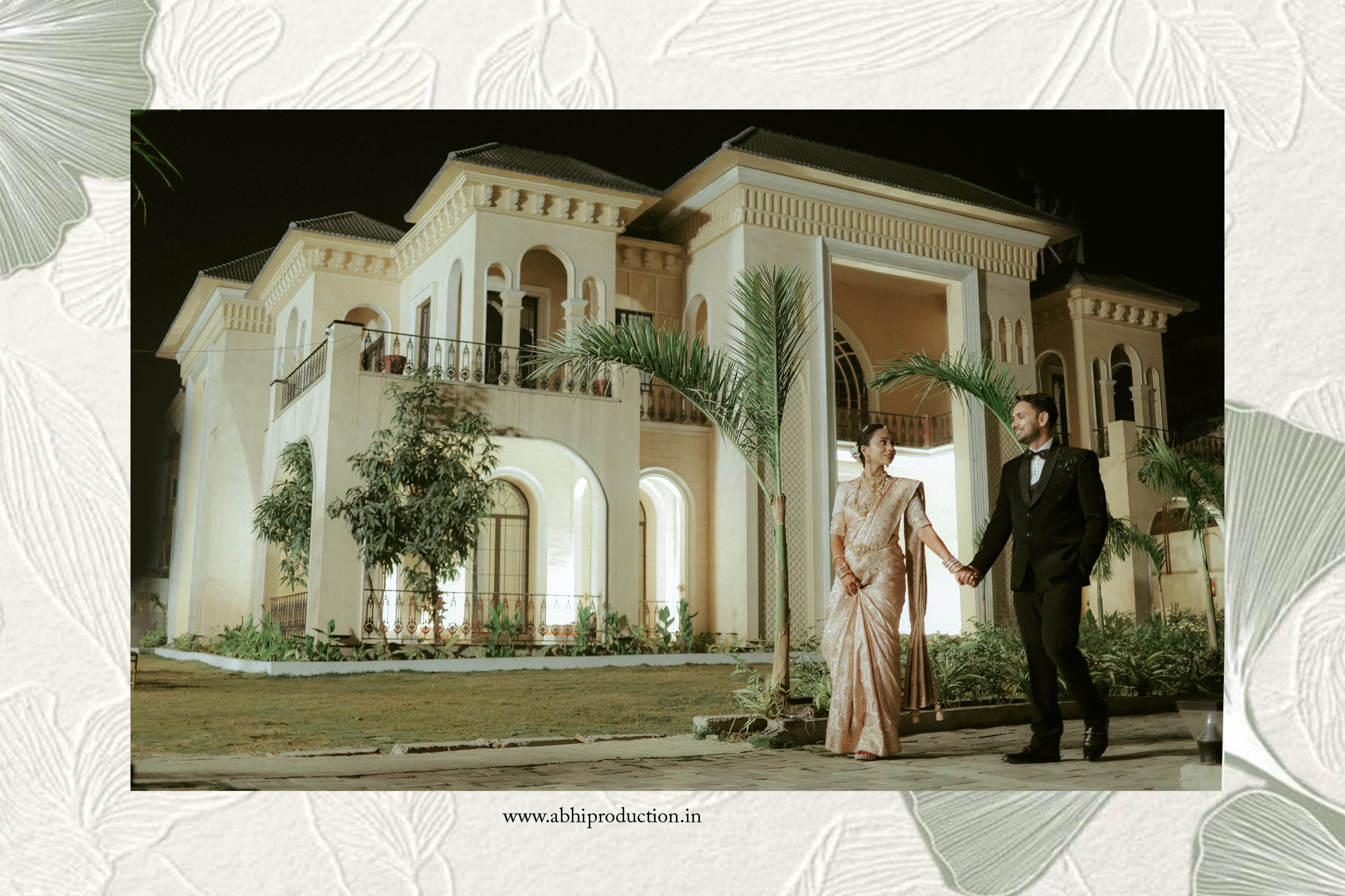 Album spread — the couple outside the venue