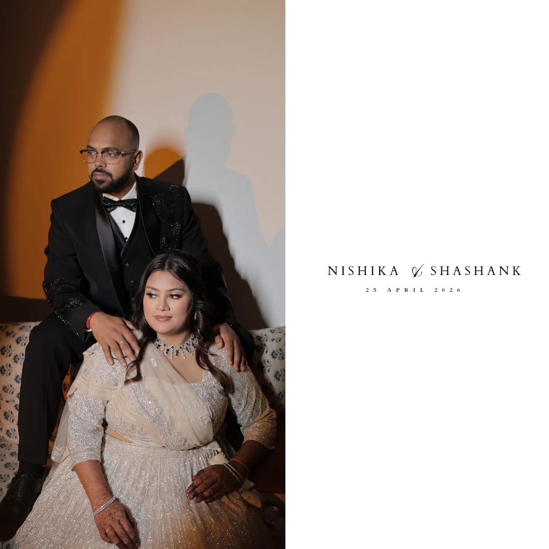 Album spread — Nishika & Shashank, 25 April 2026