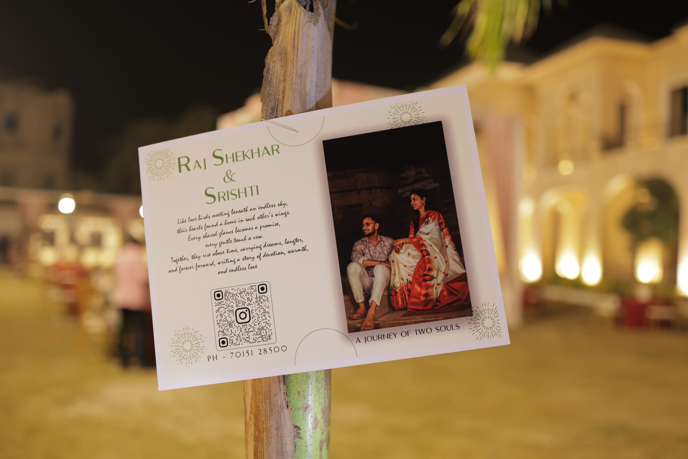 The printed invitation on a stand at the entrance